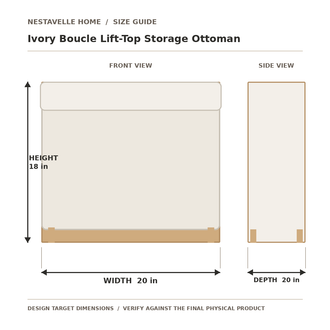 Nestavelle Ivory Bouclé Lift-Top Storage Ottoman